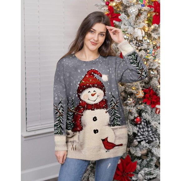 Women Christmas Sweater Graphic Print Oversized Pullover Picture 148 Loose Top - Picture 2 of 4